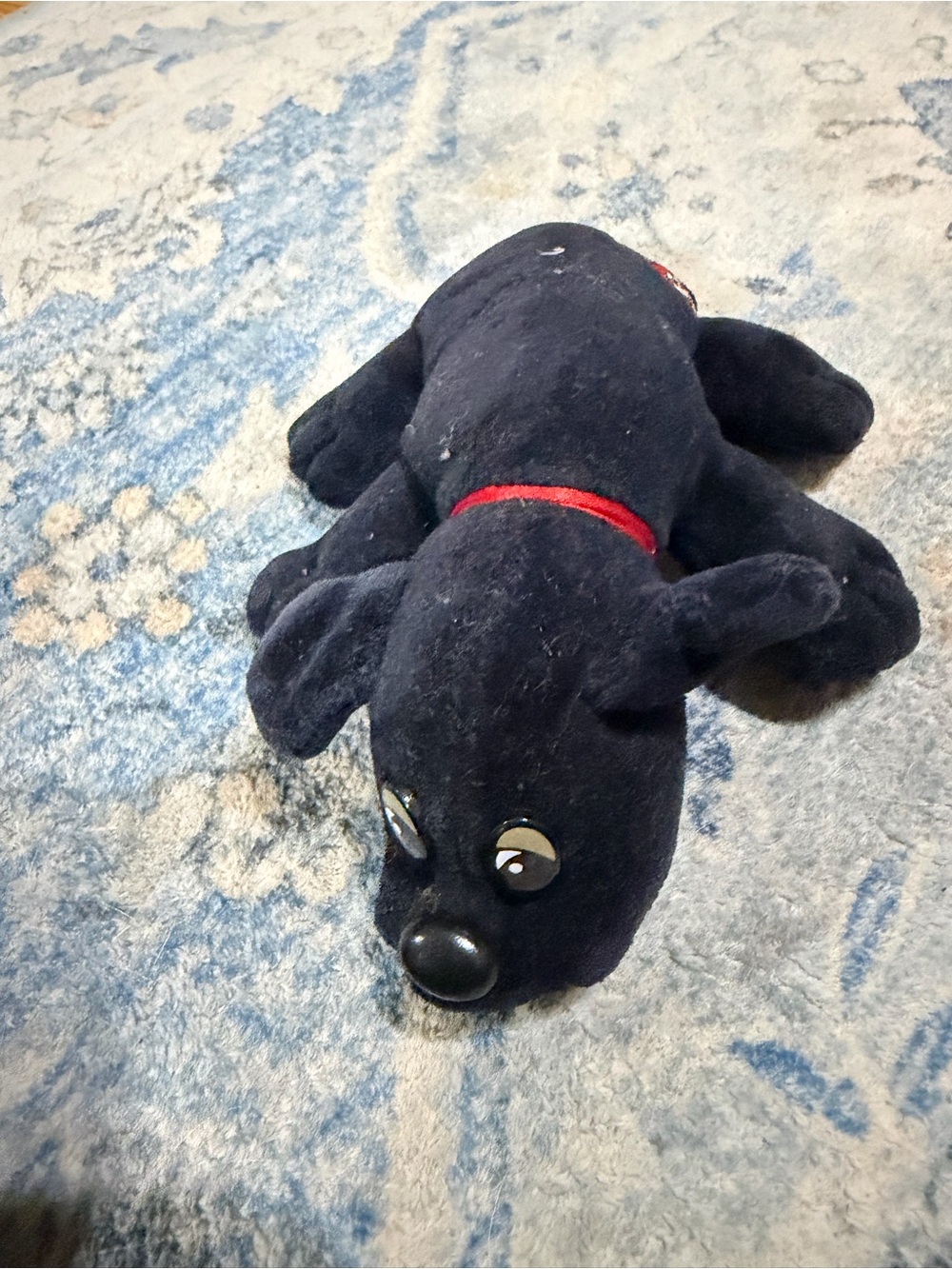 Plush Black Puppy with Red Collar - Soft Stuffed Animal
